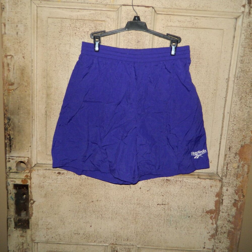 Vintage Reebok Spell Out Mesh Lined Swim Trunks Sz L (X-15)